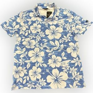 Yatta Golf Medium Men's Polo Kahakai Blue White Floral Short Sleeve NEW NWT